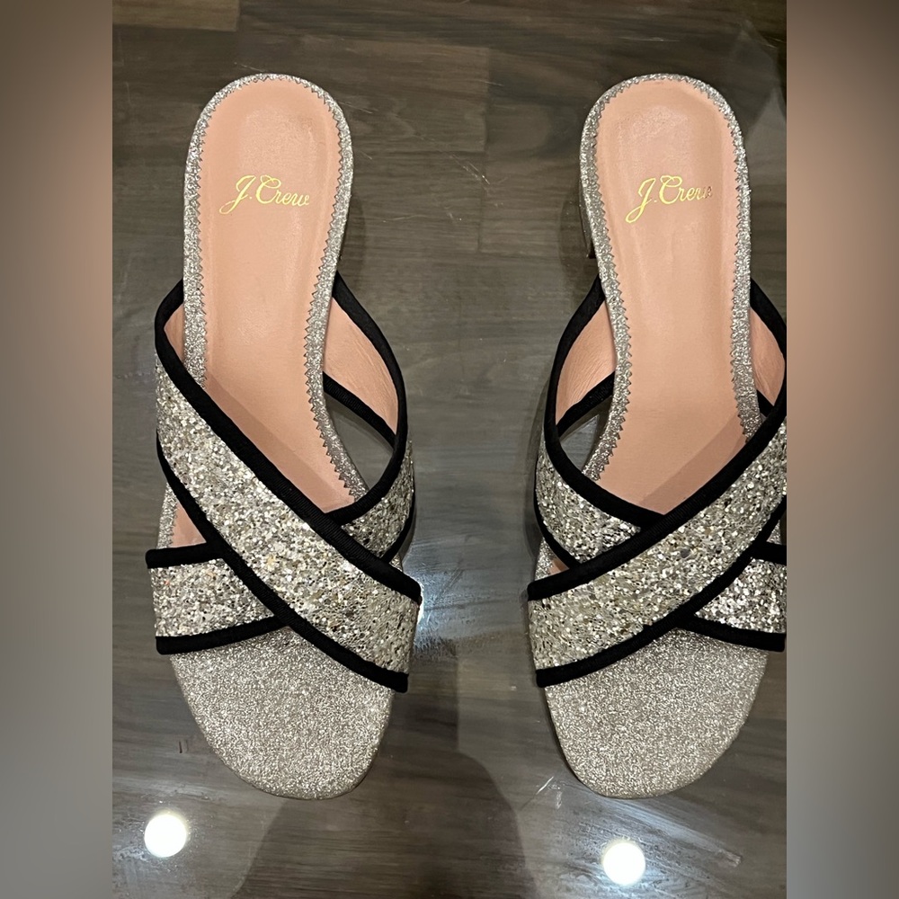 J. Crew Women's Sparkling Sandals - Silver and Black Size 8